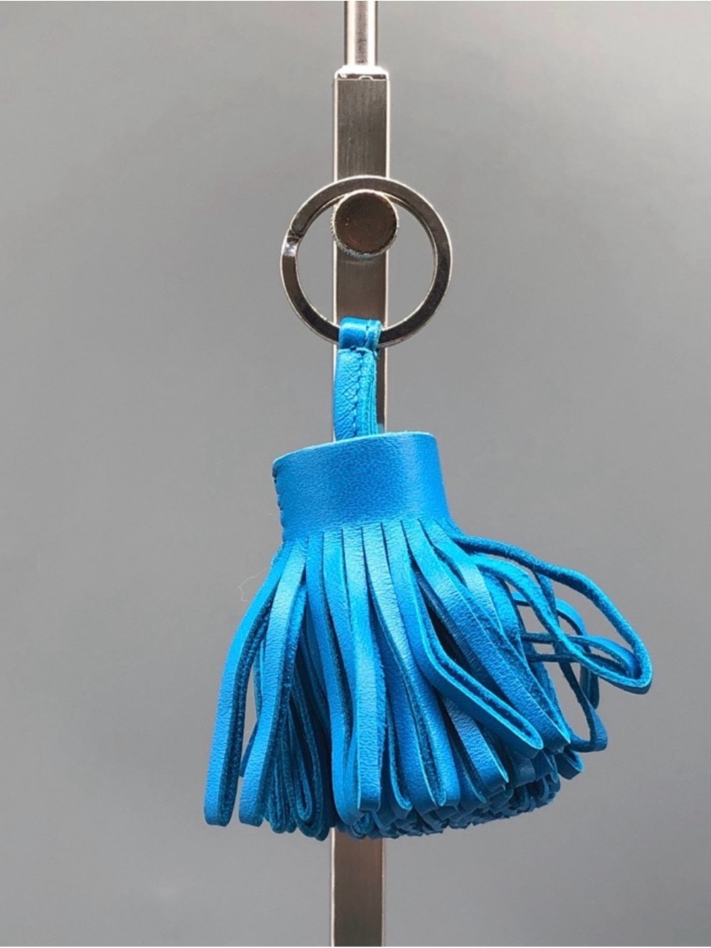 Hermes Blue Leather Tassel Key Charm - Picture 2 of 3
